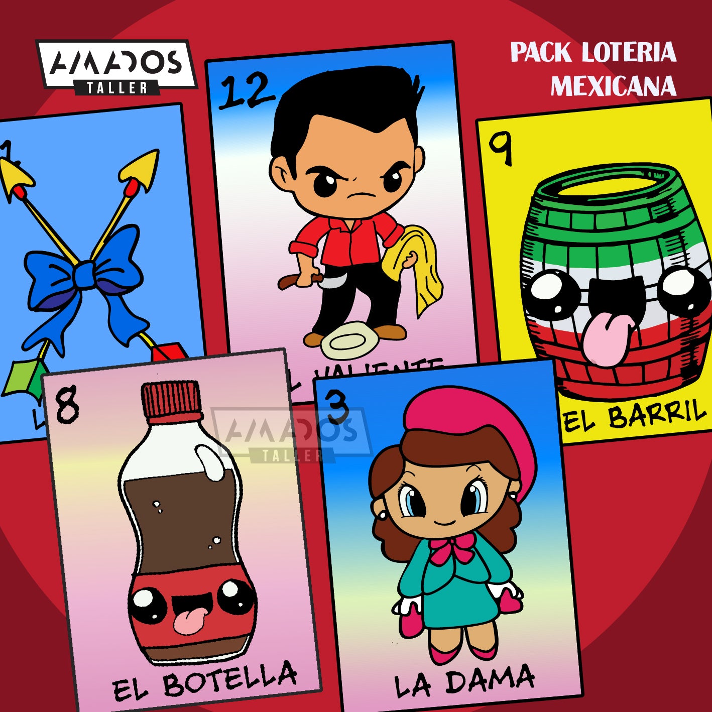 Pack de imágenes  de la Loteria Mexicana en caricatura Tradicional JPG (Producto digital)